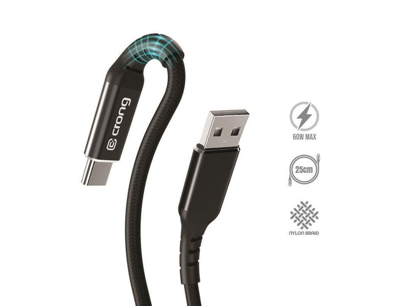 CRONG Armor Link - 60W PD 3A USB-A to USB-C Cable 25cm - Black