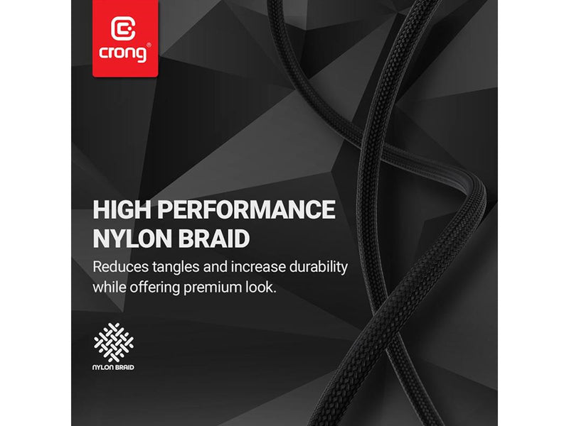 CRONG Armor Link - 60W PD 3A USB-A to USB-C Cable 25cm - Black