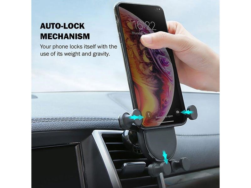 CRONG Gravity Auto-Lock Car Holder – Gravity car holder for 4.7”-6.5” phones - black