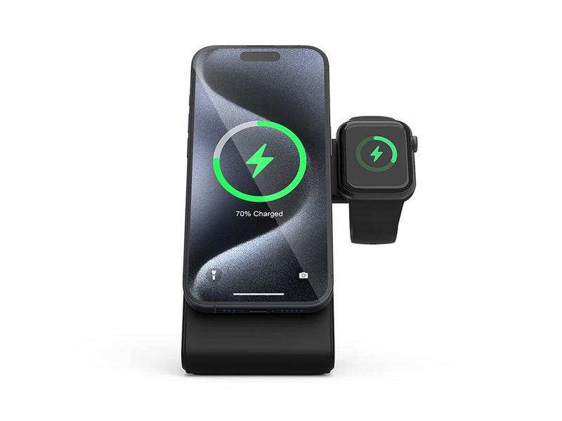 CRONG MagSpot Pivot Stand - 3-in-1 Wireless Charger with MagSafe for iPhone Apple Watch and AirPods - Black