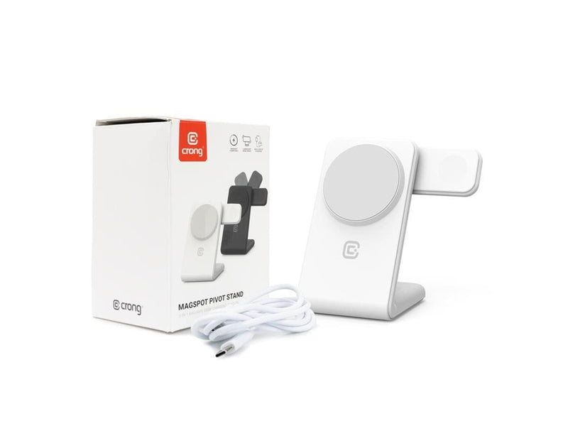 CRONG MagSpot Pivot Stand - 3-in-1 Wireless Charger with MagSafe for iPhone Apple Watch and AirPods - White