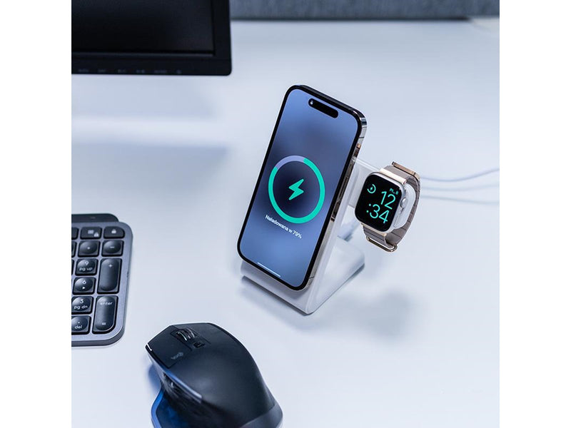 CRONG MagSpot Pivot Stand - 3-in-1 Wireless Charger with MagSafe for iPhone Apple Watch and AirPods - White