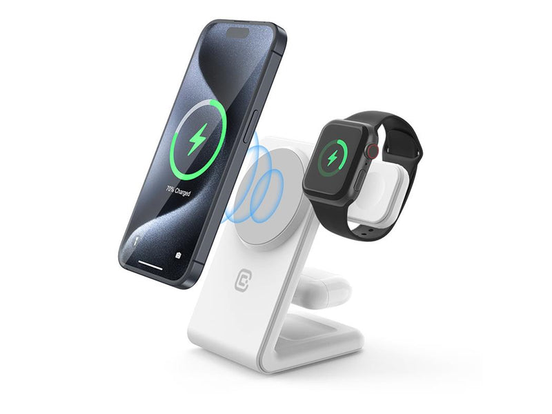 CRONG MagSpot Pivot Stand - 3-in-1 Wireless Charger with MagSafe for iPhone Apple Watch and AirPods - White