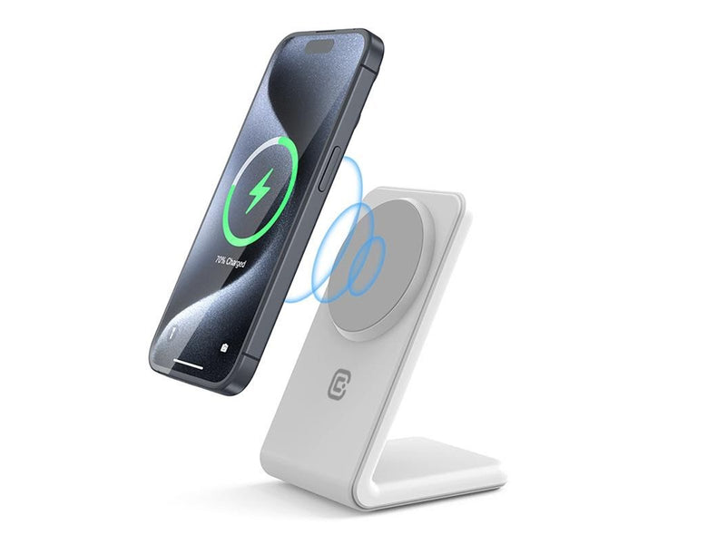 CRONG MagSpot Stand - 2-in-1 Wireless Charger with MagSafe for iPhone and AirPods - White