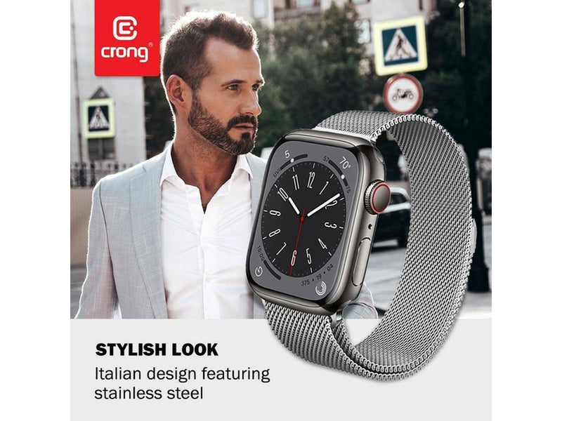 CRONG Milano Steel - Stainless Steel Strap for Apple Watch 38/40/41/42 mm (Silver)