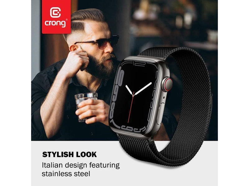 CRONG Milano Steel - Stainless Steel Strap for Apple Watch 44/45/46/49 mm (Black)