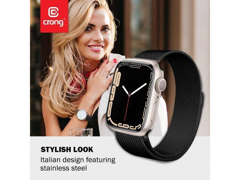CRONG Milano Steel - Stainless Steel Strap for Apple Watch 44/45/46/49 mm (Black)