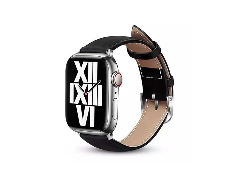 CRONG Noble Band - Genuine Leather Strap for Apple Watch 44/45/46/49 mm (Black Noir)