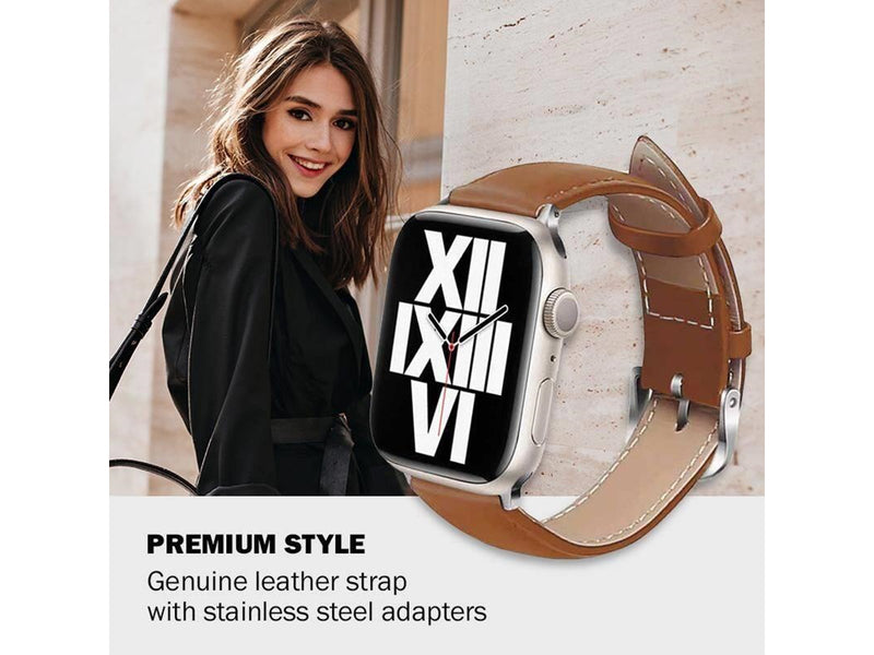 CRONG Noble Band - Genuine Leather Strap for Apple Watch 44/45/46/49 mm (Mocha)