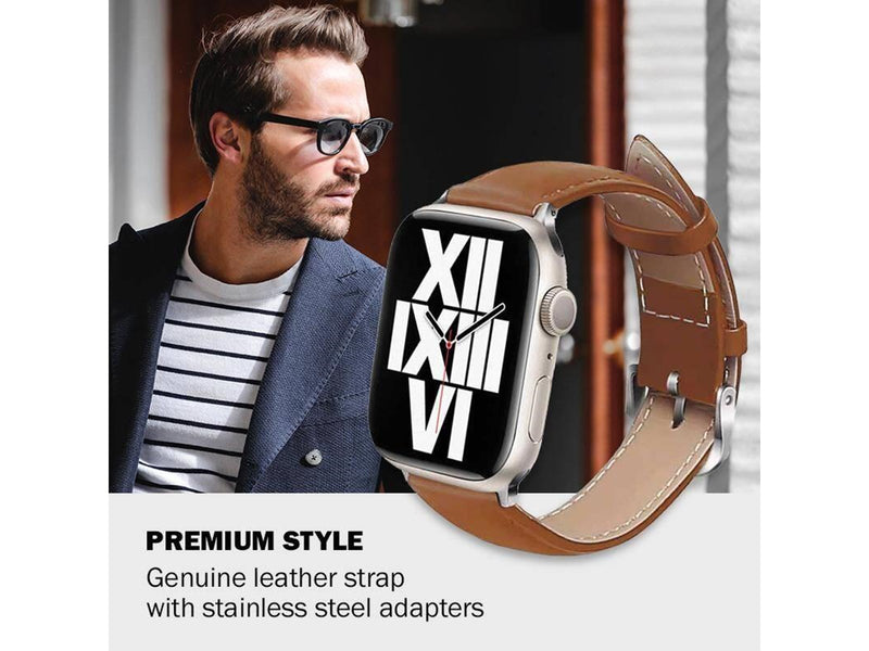 CRONG Noble Band - Genuine Leather Strap for Apple Watch 44/45/46/49 mm (Mocha)