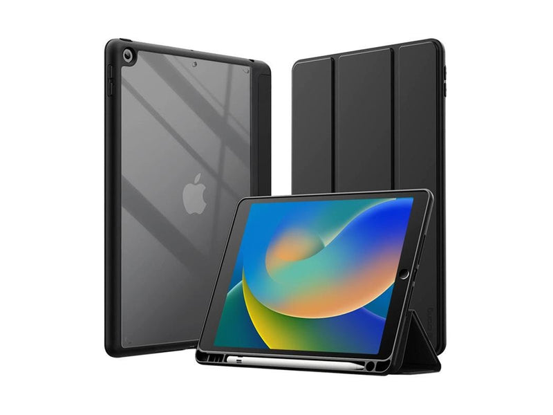 CRONG PrimeFolio – iPad 10.2” (2021-2019) Case with Stand and Apple Pencil Storage - Black/Clear