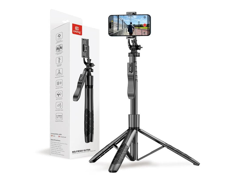 CRONG SelfieGo Ultra – Aluminum Bluetooth Selfie Stick Tripod - Black