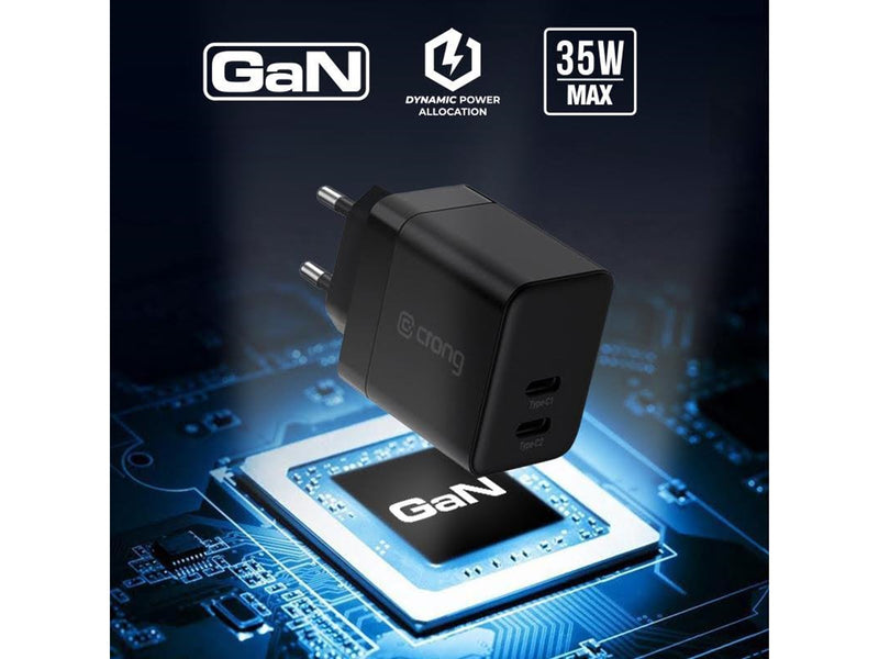 CRONG Ultra Compact GaN - 2x USB-C 35W PD 3.0 Wall Charger with PPS (Black)