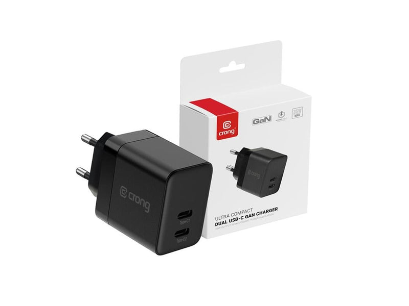CRONG Ultra Compact GaN - 2x USB-C 35W PD 3.0 Wall Charger with PPS (Black)