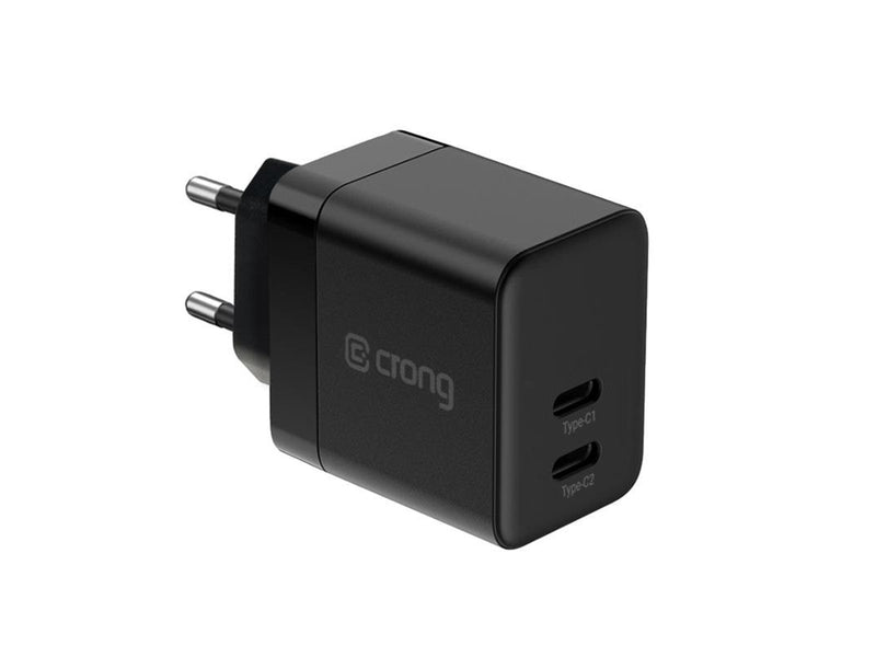 CRONG Ultra Compact GaN - 2x USB-C 35W PD 3.0 Wall Charger with PPS (Black)