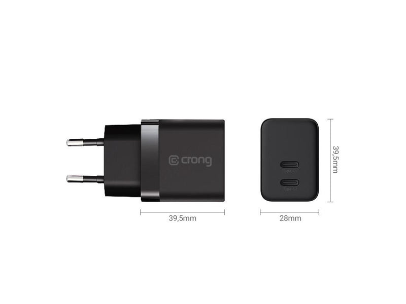 CRONG Ultra Compact GaN - 2x USB-C 35W PD 3.0 Wall Charger with PPS (Black)