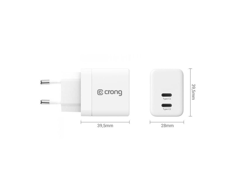 CRONG Ultra Compact GaN - Wall Charger 2x USB-C 35W PD 3.0 with PPS (White)