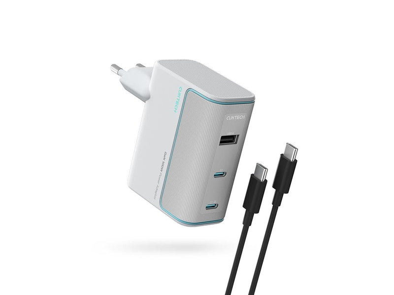 CUKTECH AD1003EU 100W GaN 2x USB-C + USB-A Wall Charger with Cable - White