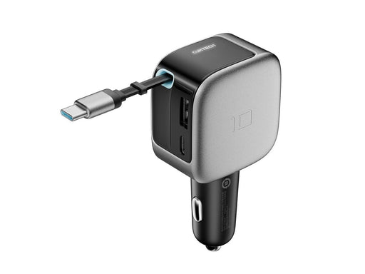 CUKTECH CC903P 100W Car Charger with Display and 70cm Retractable USB-C Cable - Grey