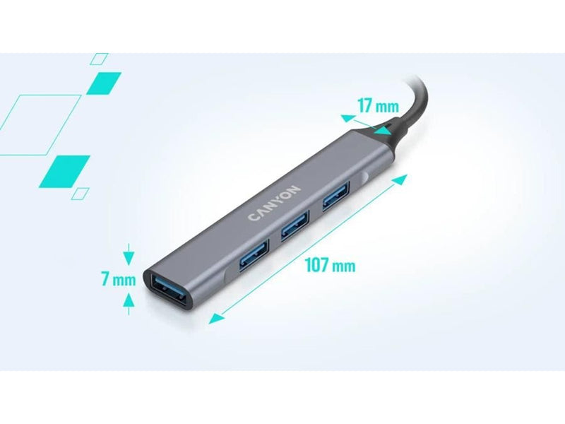 Canyon DS-02 4-in-1 USB-A/C Hub, Grau USB-Hubs - USB 3.0 - 4 - Grau