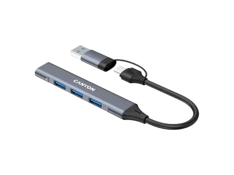 Canyon DS-02 4-in-1 USB-A/C Hub, Grau USB-Hubs - USB 3.0 - 4 - Grau
