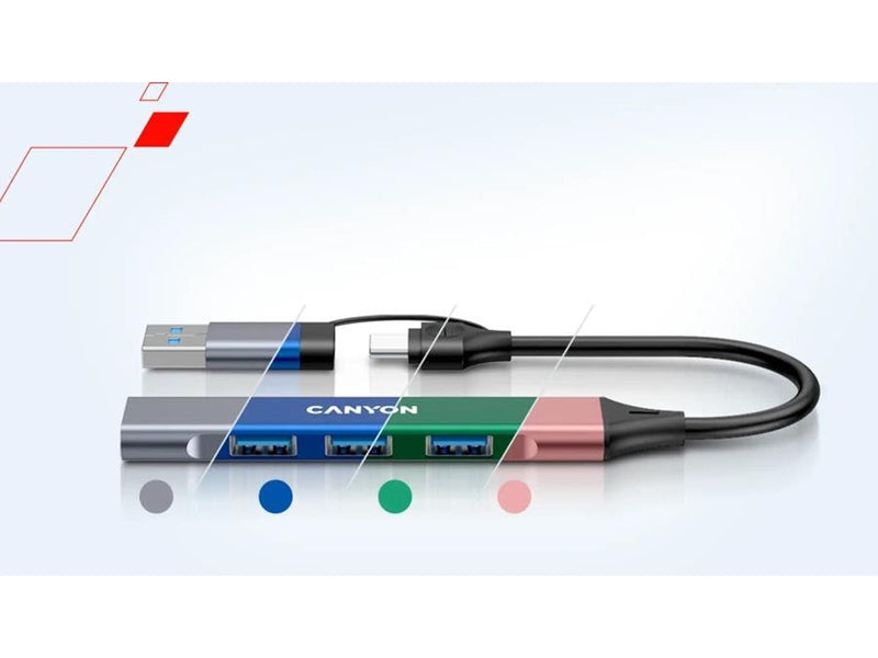 Canyon DS-02 4-in-1 USB-A/C Hub, Grau USB-Hubs - USB 3.0 - 4 - Grau