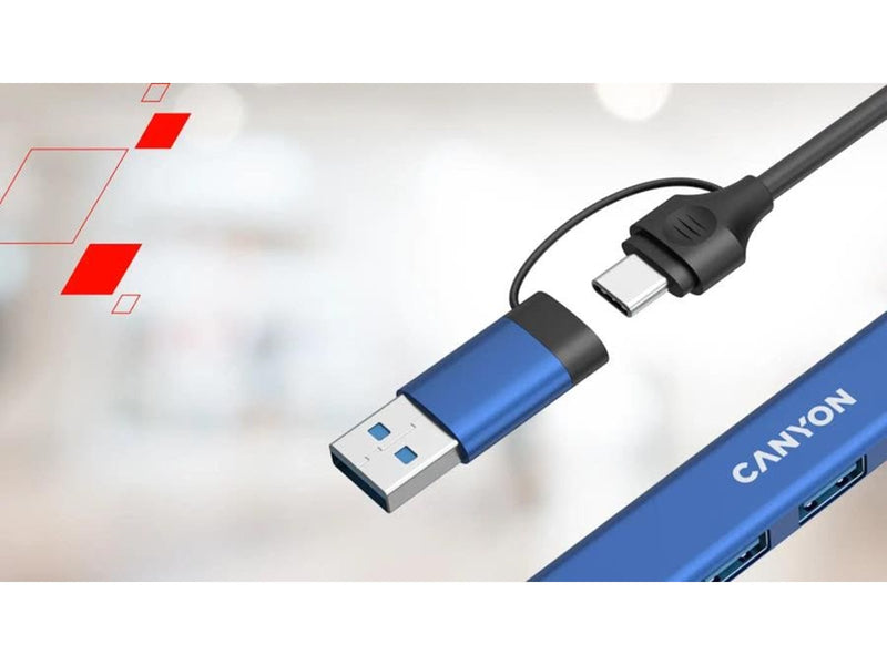 Canyon DS-02 4-in-1 USB-A/C Hub, Grau USB-Hubs - USB 3.0 - 4 - Grau