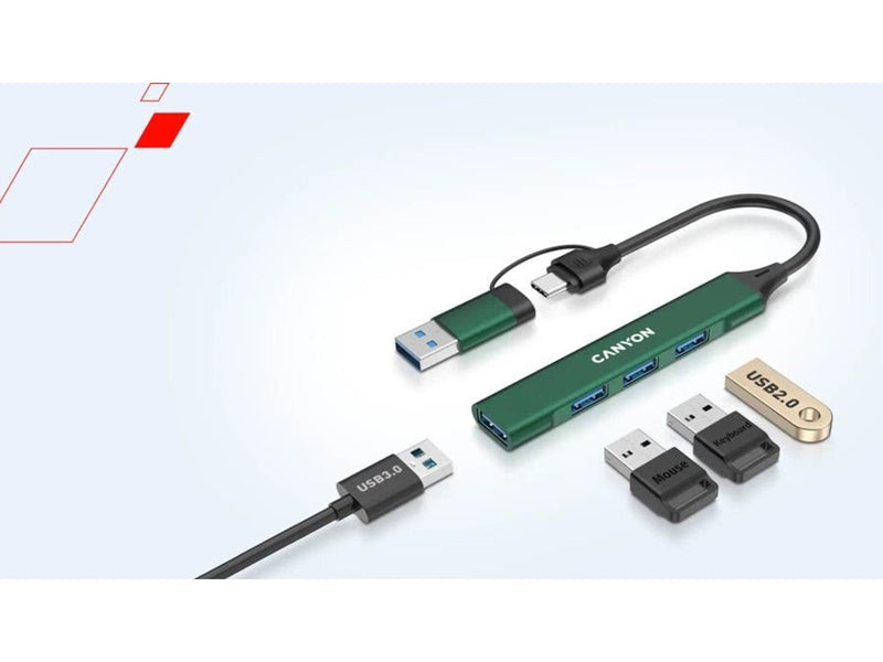 Canyon DS-02 4-in-1 USB-A/C Hub, Grau USB-Hubs - USB 3.0 - 4 - Grau