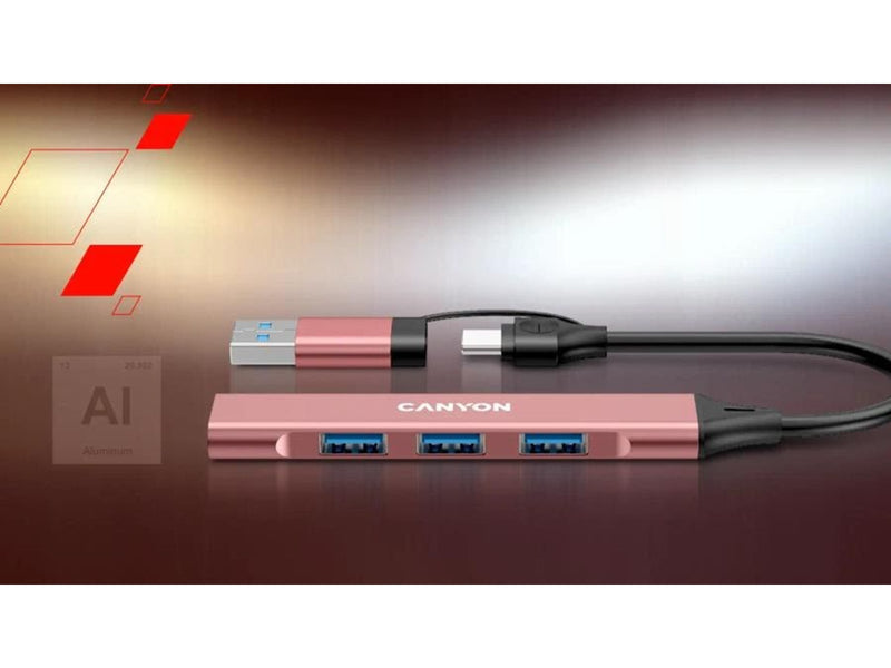 Canyon DS-02 4-in-1 USB-A/C Hub, Grau USB-Hubs - USB 3.0 - 4 - Grau