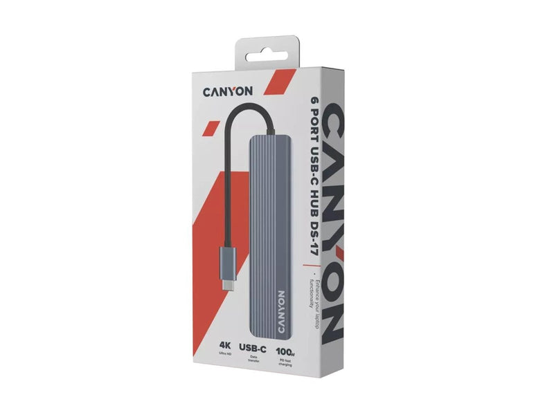 Canyon DS-17 6-in-1 USB-C Hub 4K, Grau USB-Hubs - Grau