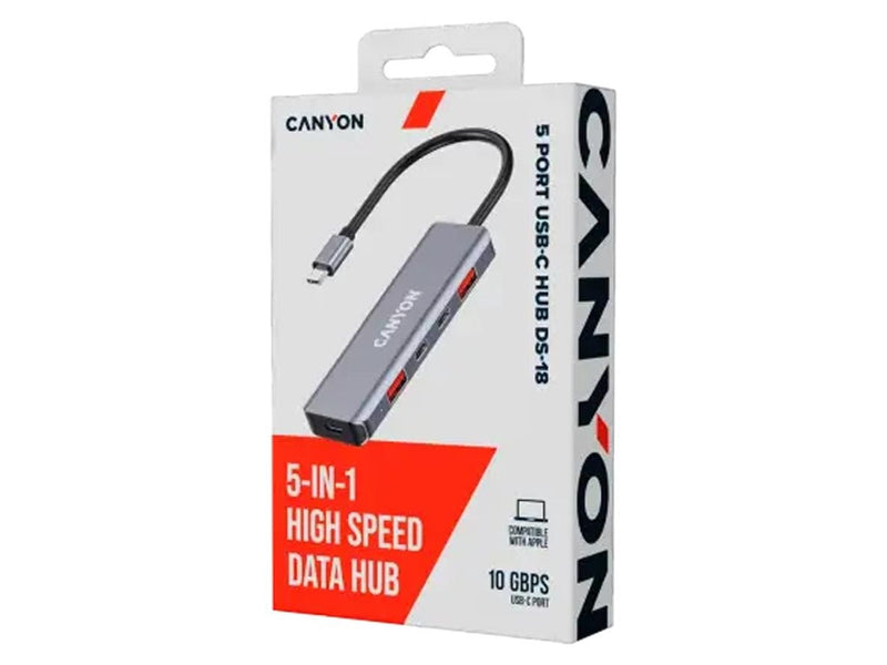 Canyon DS-18 5-in-1 USB-C Hub, Grau USB-Hubs - USB 3.0 - 5 - Grau