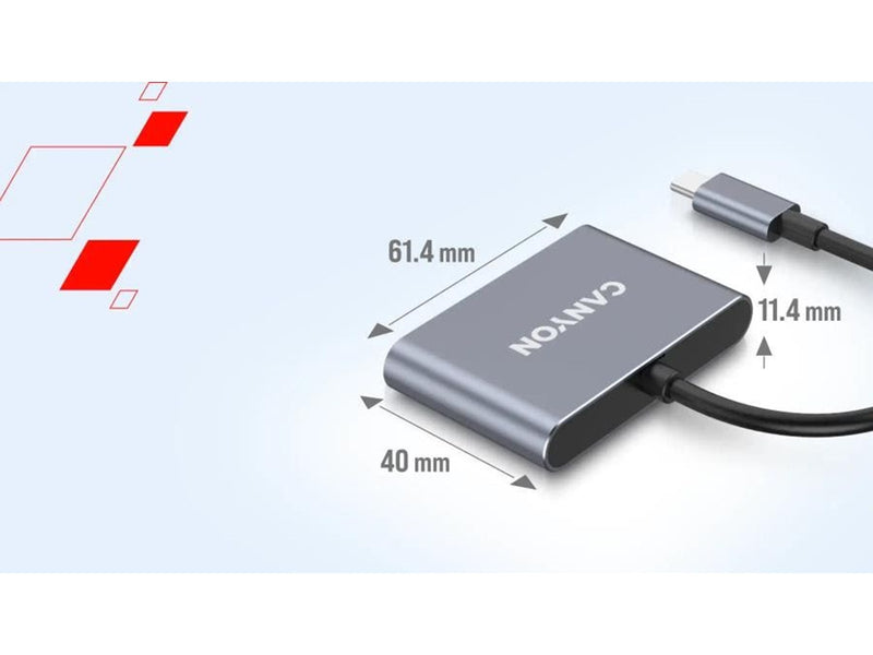 Canyon DS-3 3-in-1 USB-C Hub, Dunkelgrau USB-Hubs - USB 3.0 - 3 - Grau