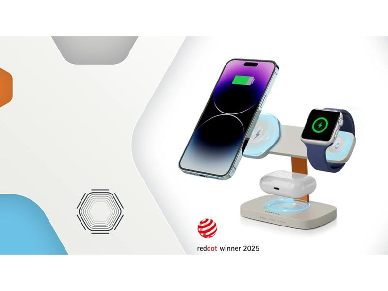 Canyon Hexagon 3-in-1 Kabelloses Ladegerät 15W, Grau/Oran