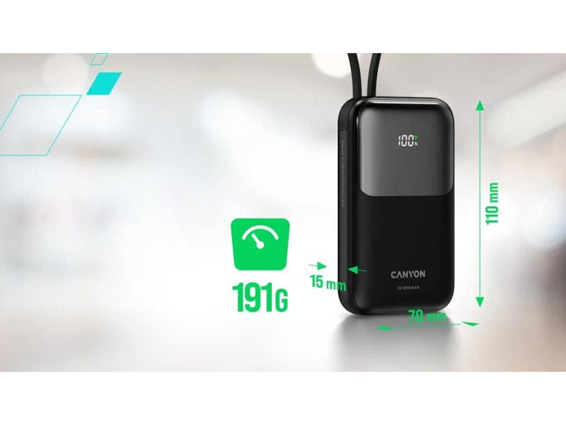 Canyon OnPower 101 10000 mAh PD 22.5W, Schwarz - 10000 mAh