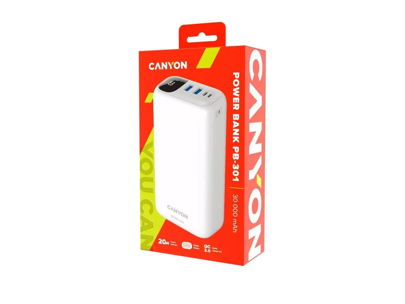 Canyon PB-301 30000mAh Powerbank PD 20W, Weiß - 30000 mAh