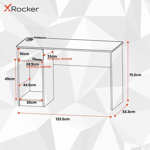 X Rocker Carbon-Tek Gaming Schreibtisch mit LED-Beleuchtung & Wireless Charging Ladepad - grau/rot