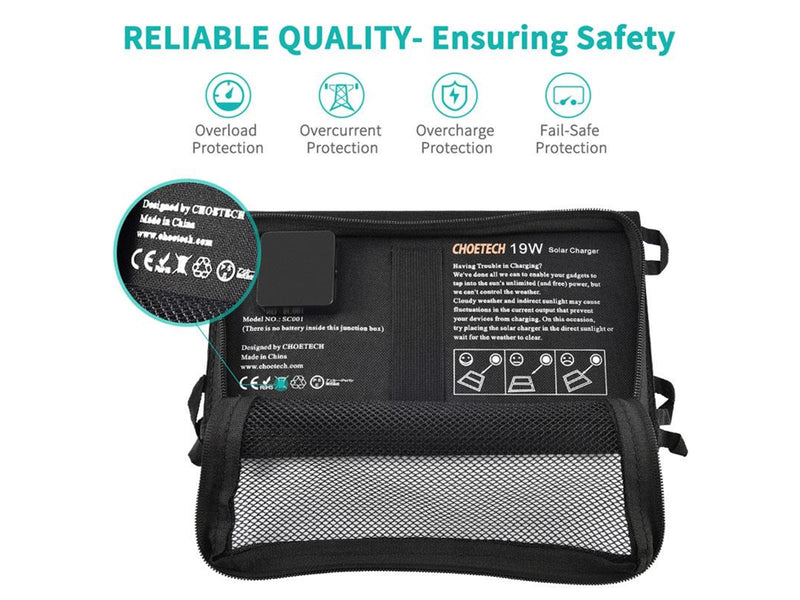 Choetech SC001 Portabel Solar Panel -19W - 2x USB-A