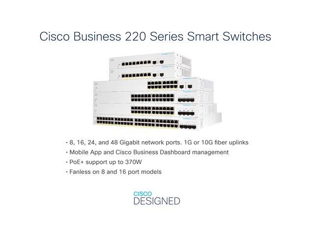 Cisco Switch Business 220-Series 52-Port 1/10GbE 740W PoE smart managed