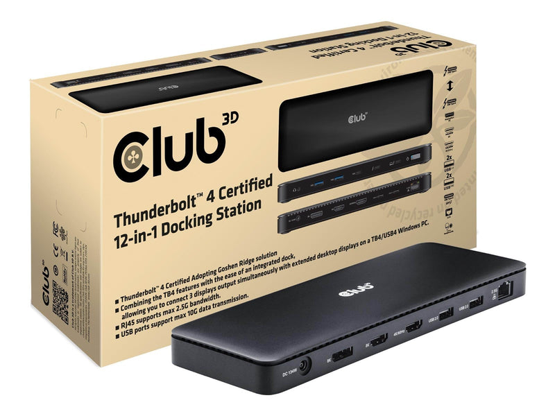 Club 3D 12-in-1 - docking station - USB-C / USB4 / Thunderbolt 3 / Thunderbolt 4 - 2 x HDMI DP Thunderbolt 4 - 2.5GbE