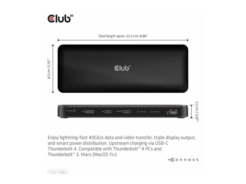 Club 3D 12-in-1 - docking station - USB-C / USB4 / Thunderbolt 3 / Thunderbolt 4 - 2 x HDMI DP Thunderbolt 4 - 2.5GbE