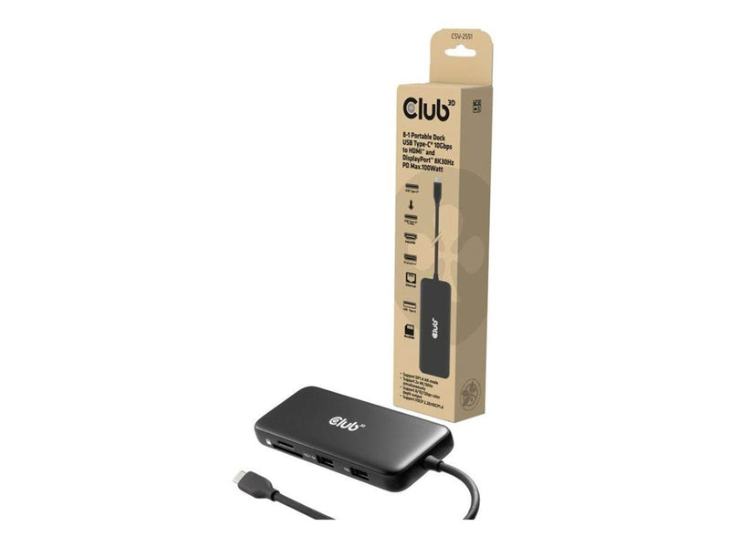 Club 3D 8-in-1 - docking station - USB-C - HDMI DP - 1GbE