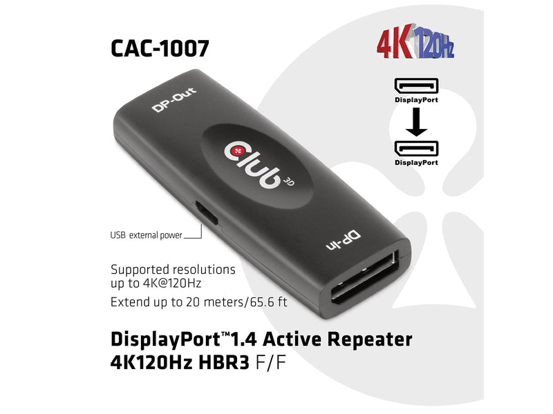 Club 3D CAC-1007 DisplayPort 1.4 Active Repeater 4K 120Hz HBR3 F/F
