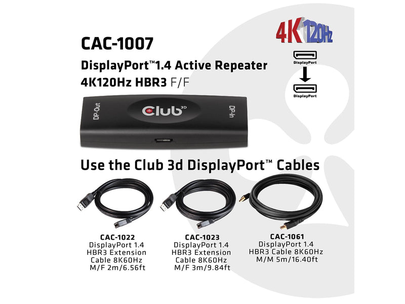 Club 3D CAC-1007 DisplayPort 1.4 Active Repeater 4K 120Hz HBR3 F/F