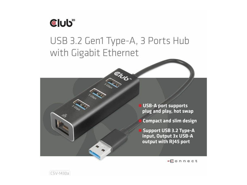 Club 3D CSV-1430A - hub - 4 ports USB-Hubs - 4 - Schwarz