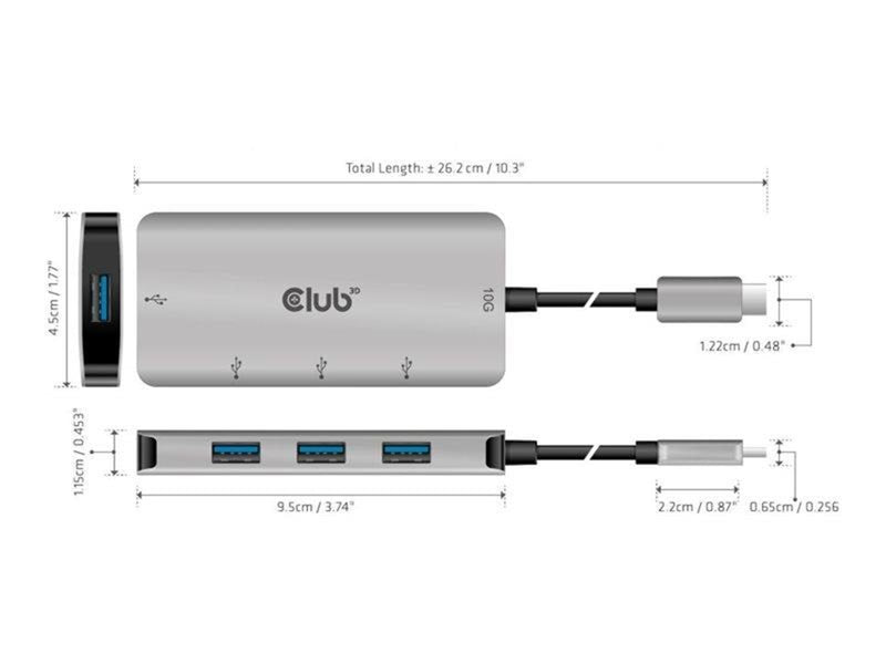 Club 3D CSV-1547 - hub - 4 ports USB-Hubs - USB 3.2 - 4 - Grau