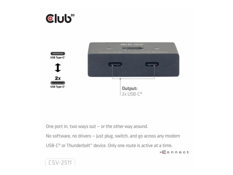 Club 3D CSV-2511 - video switch - bi-directional + data + PD - 2 ports