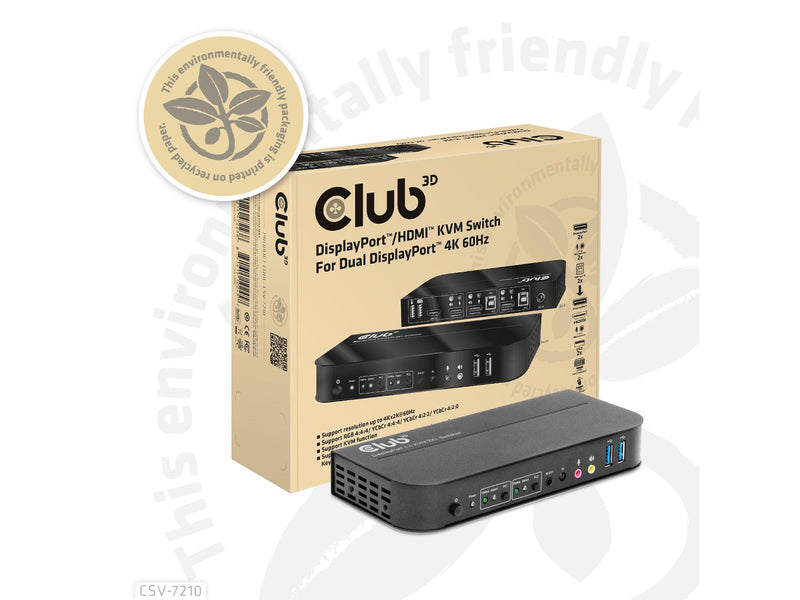 Club 3D CSV-7210 DisplayPort/HDMI KVM Switch for Dual DisplayPort 4K60Hz