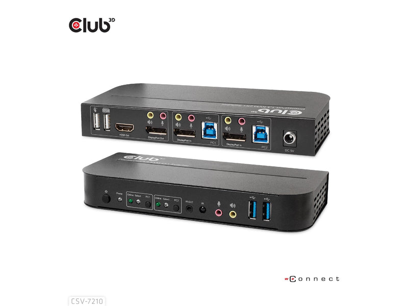 Club 3D CSV-7210 DisplayPort/HDMI KVM Switch for Dual DisplayPort 4K60Hz