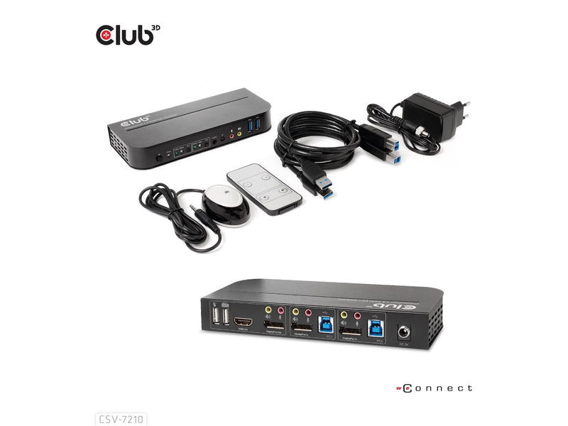Club 3D CSV-7210 DisplayPort/HDMI KVM Switch for Dual DisplayPort 4K60Hz