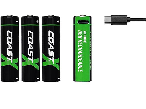 Coast Battery 1.5V AA Li-Ion rechargeable 2400 mAh USB-C cable pack of 4.